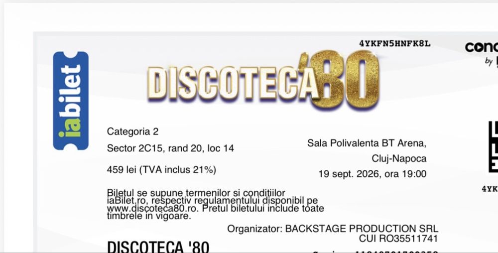 2 bilete Discoteca 80