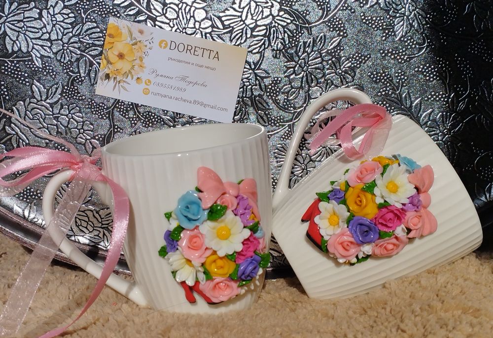 Чаши декорирани с полимерна глина на различна тематика