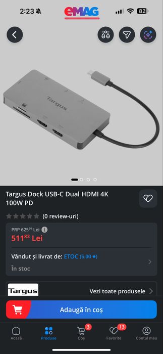 Dock Targus USB-C 4K - Suport 2 monitoare, 100W Power Pass-Thru