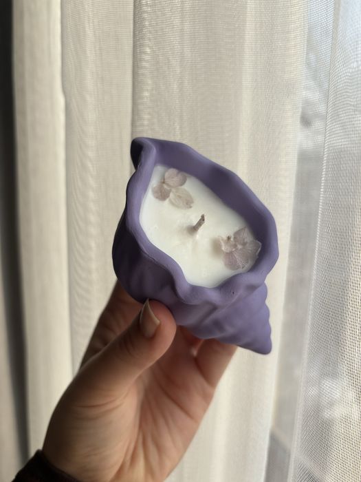 Свеча ракушка из гипса с кокосовым воском