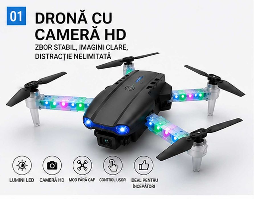 Mini Drona Pliabila Light Edition cu Camera Duala HD, Wi-Fi FPV si 2 Baterii – Raza de Control de pana la 100m