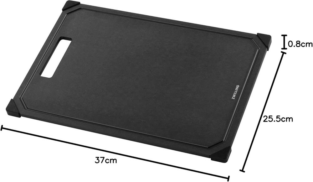 Дъска за рязане Zwilling 37 X 25 См, от дървесни влакна, с жлеб за сок, противоплъзгаща, подходяща за съдомиялна машина, черна
