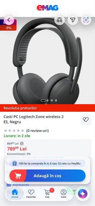 Casti over-ear Logitech Zone Wireless 2 ES black • SIGILATE •