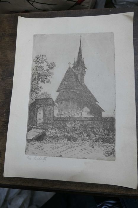 Anton Kaindl (1872 -1951) - Biserica Budesti - Gravura