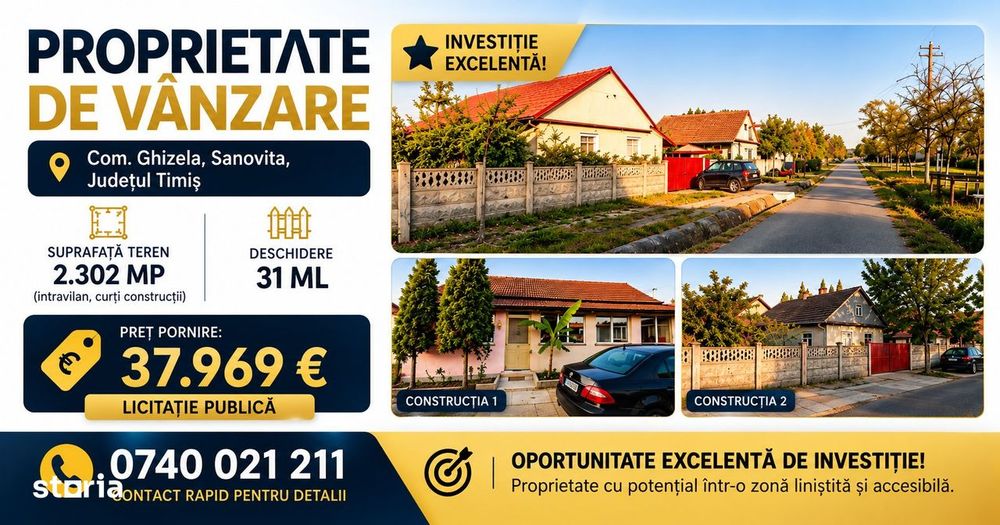 2 Case P - 123mp + 70mp + Teren-2.302 mp + Anexe, Sanovita