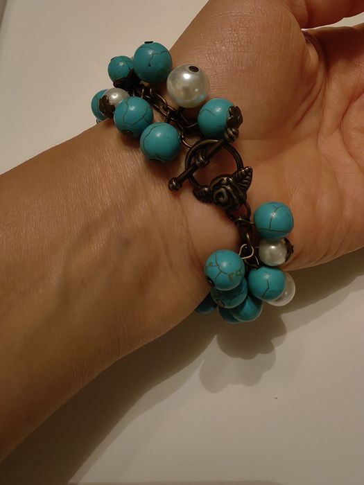 Браслет, бирюза, жемчуг.