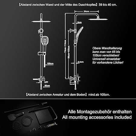 Coloană de duș pătrată Görbach înălțime reglabilă Neagra