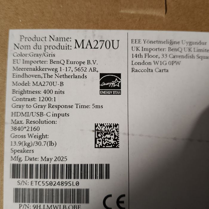 Monitor benq 27 inch 4k MA270U