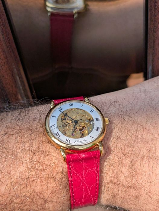 Swiss J.Chevalier skeleton watch 17 Jewels Incabloc ceas j chevalier