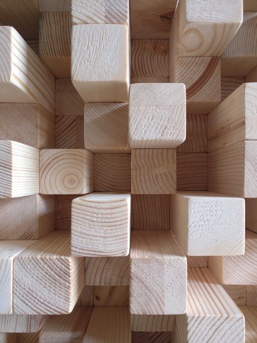 Panou acustic | skyline diffuser | tablou 3D lemn masiv, 484x484 mm