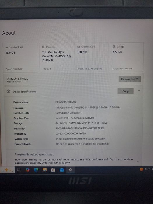Noble Amanet - MSI Modern, I5 1155G7, 16GB, 512GB SSD, Iris Xe