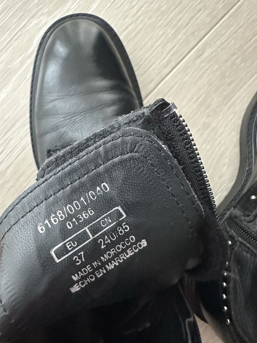Botine Zara din piele naturală, negre, stil biker, mărime 37