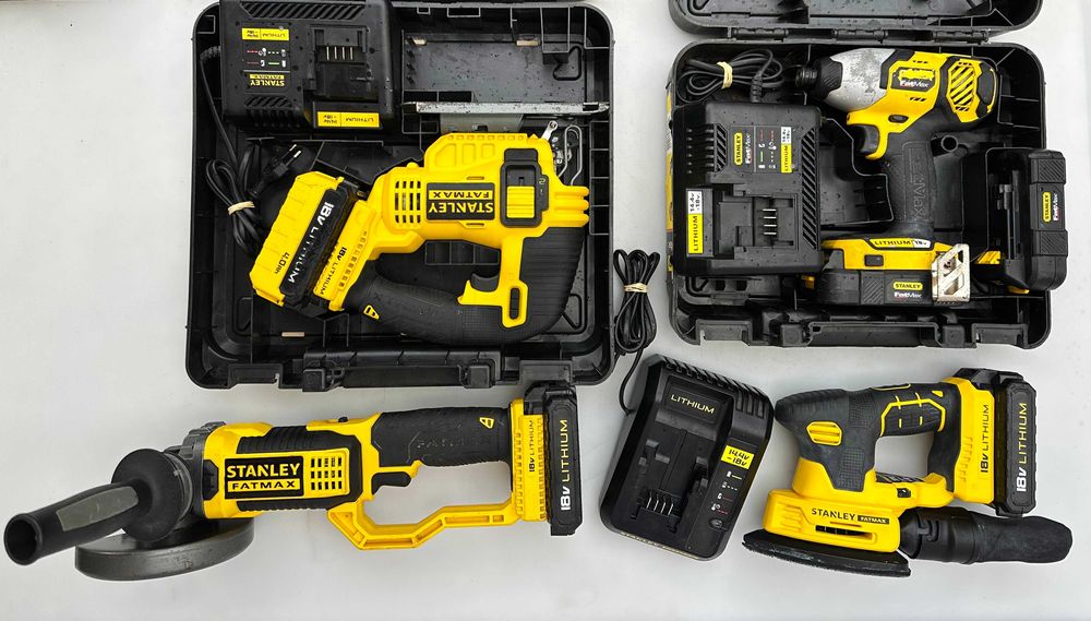 Stanley Fatmax Сет - Акумулаторен ъглошлайф, зеге, импакт, виброшлайф
