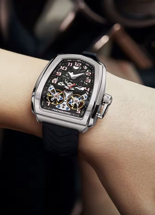 ЧИСТО НОВ ! Мъжки механичен / автоматичен часовник  "Hanboro" (Silver)