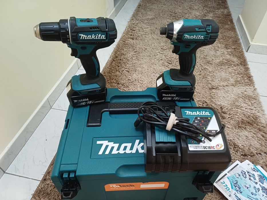 Makita винтоверт и Гайковерт , куфар , 2 батерии , Зарядно