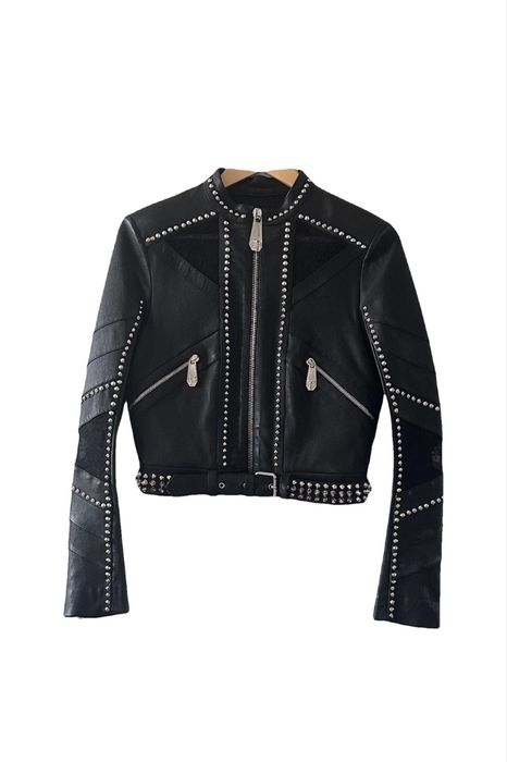 Кожено яке Philipp Plein с дантела и капси