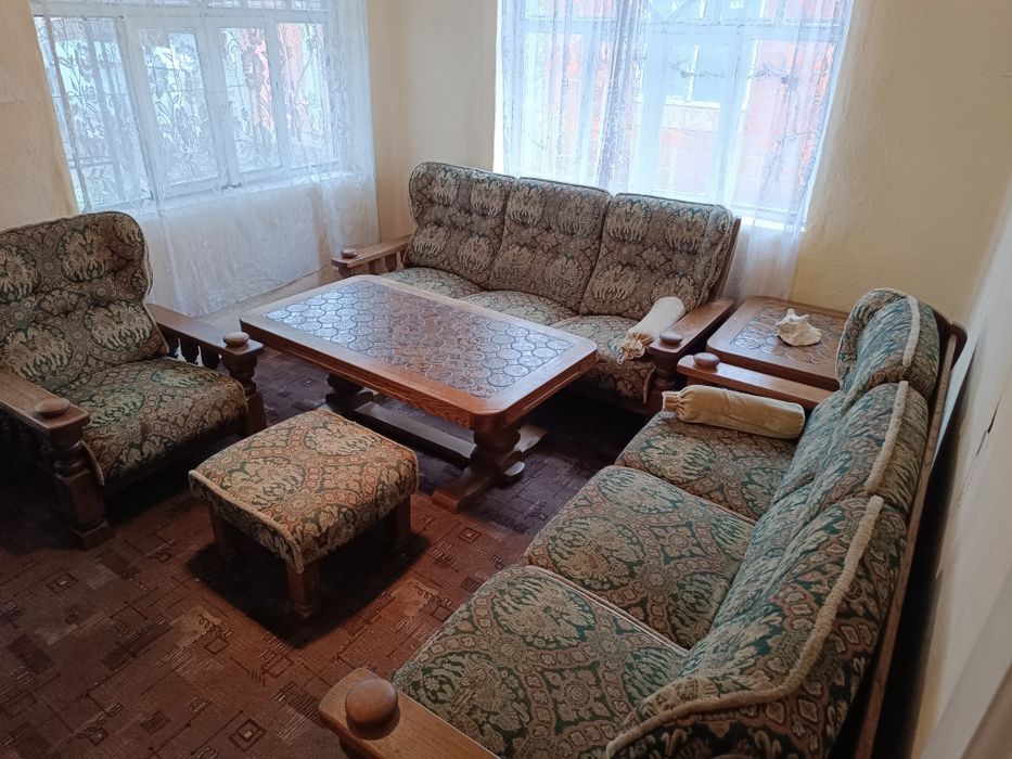 Set canapele +fotoliu + măsuțe lemn masiv Stejar