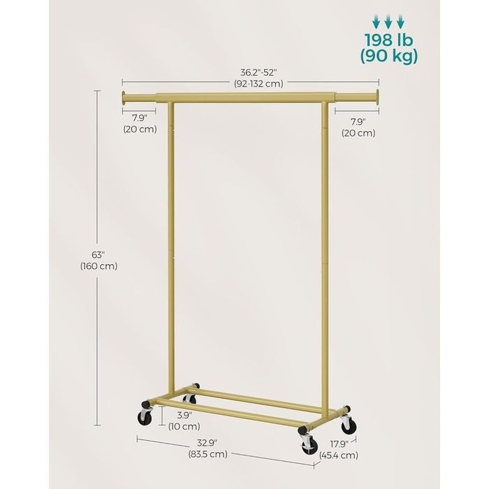 Етажерка за дрехи с разтегателна горна релса SONGMICS, на колела