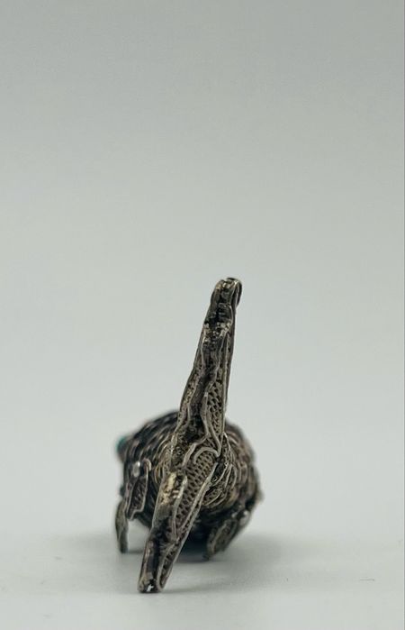 Сребърна старинна риба филигран  Китай с Тюркоаз