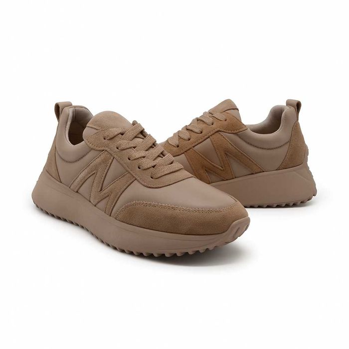 Дамски бежови спортни обувки от естествена кожа и велур