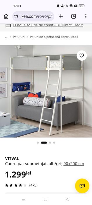 Pat supraetajat  Ikea alb