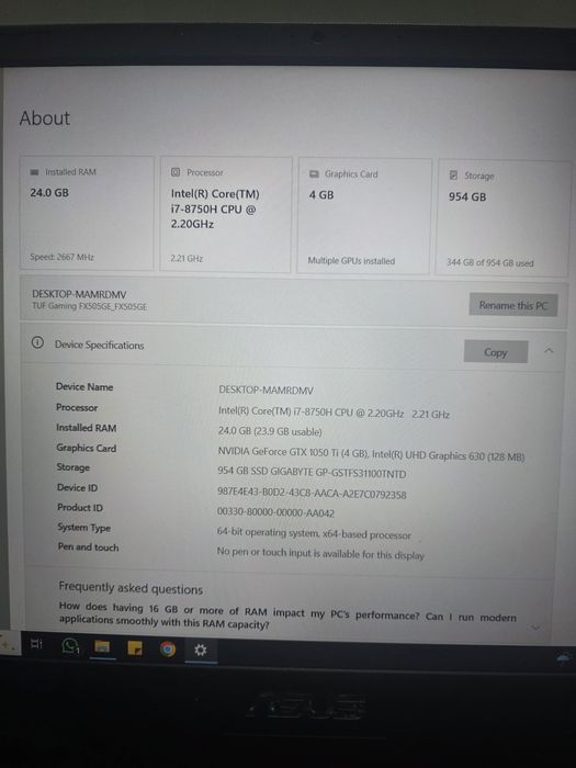 Laptop Asus Tuf Gaming FX505GE