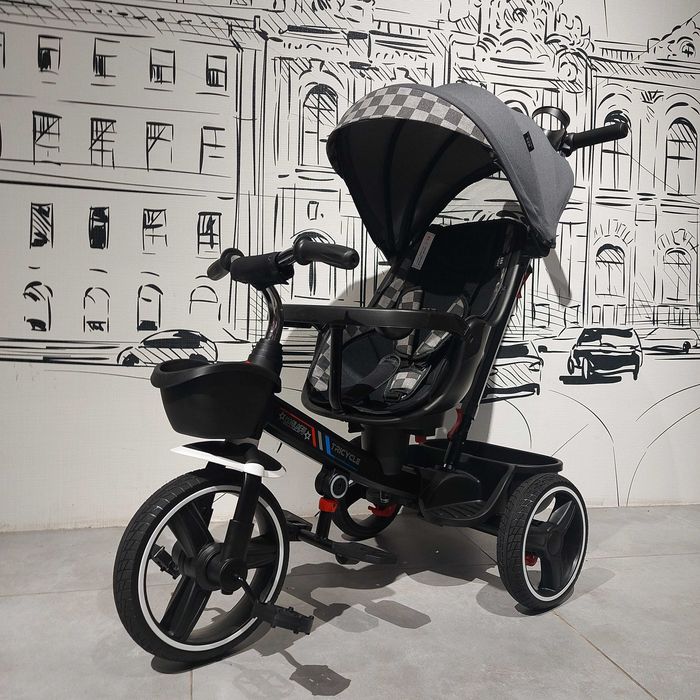 Детский трехколесный велосипед с ручкой и зонтиком. Kaspi. Велоколяска