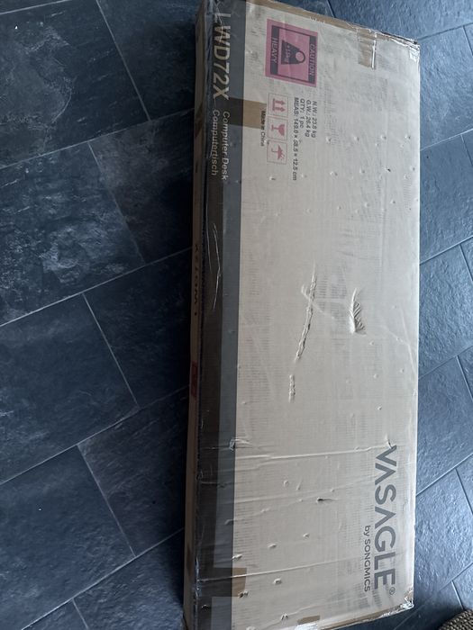 Birou de colt, VASAGLE, 2 rafturi aspect lemn, cadru metalic, 138 x 138 x 75 cm, Maro Inchis, LWD72X, nou
