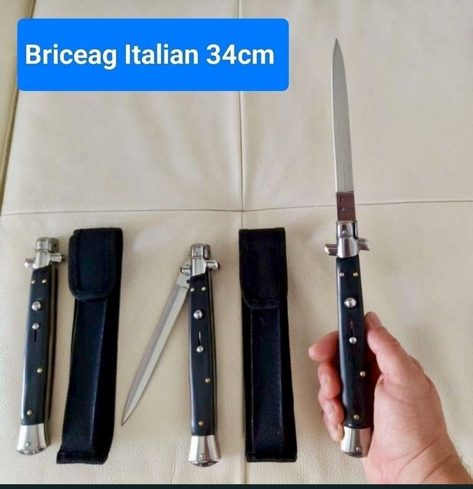 Briceag Italian Vanatoare Pescuit 34cm cu buton automat 34cm Camping ( AKG Stileto)Husa inclusa, nou in cutie