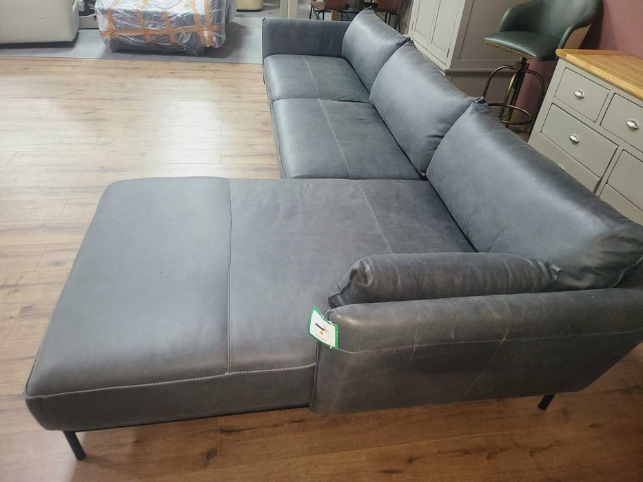 Тъмно сив ъглов кожен диван "Odelle"