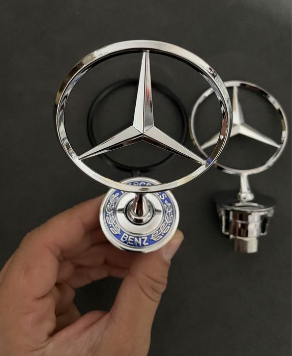 Emblema capota Mercedes argintiu negru mat metal stea 44mm Class C E S