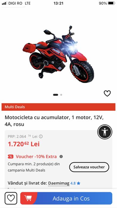 Motocicleta electrica pentru copii 3+ Nichiduta 450W