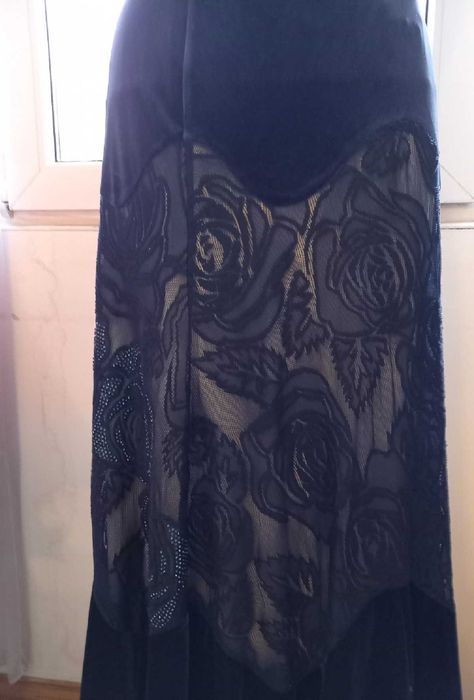 Fusta lunga din catifea, bleumarin