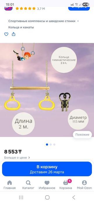 Турник над дверный, канат и кольца