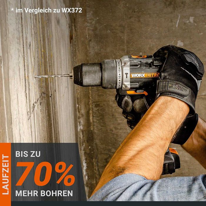 Акумулаторна Ударна Бормашина Worx WX352, Безчетков мотор, 2 батерии 20 V 2 Ah и Зарядно 2 A