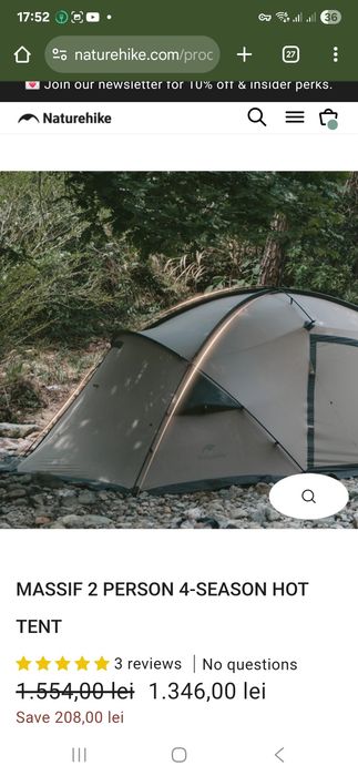 Vând cort Naturehike Massif  2 persoane 4 season Hot tent  NOU.