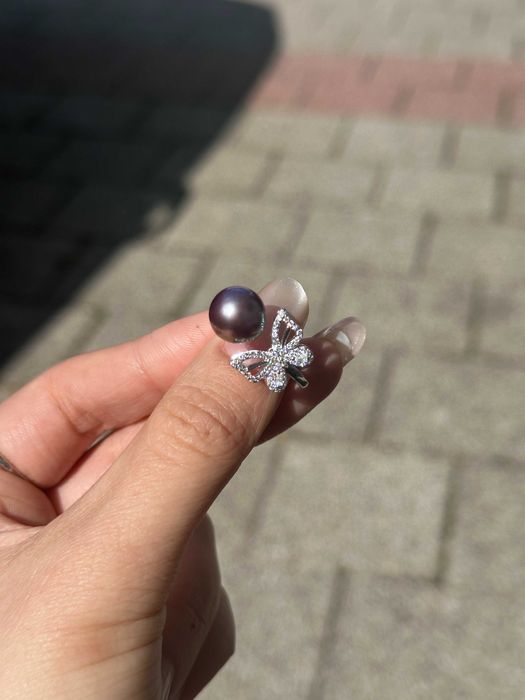 Inel din argint 925 cu barocǎ perlă naturală mov, reglabil