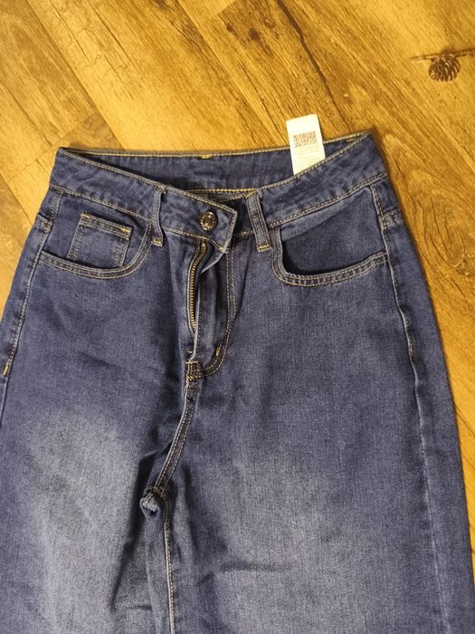 Blugi wide leg tall xs cu manșetă lată albastru închis mărime xs