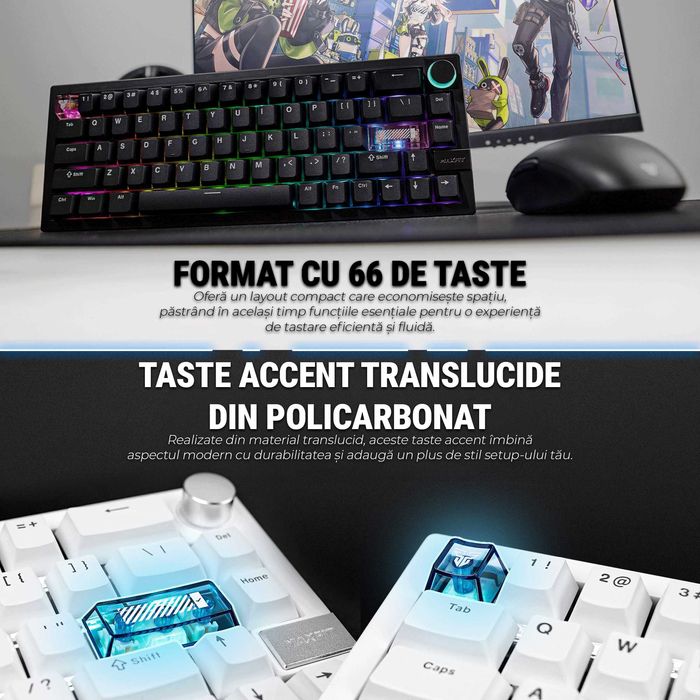Tastatură Gaming RGB Mecanică 65% Wireless Bluetooth Neagră Nouă Garanție 2 ani