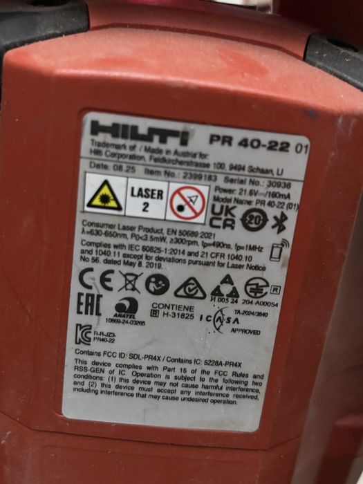 Laser rotativ Hilti PR 40-22 fabricatie 2025-08