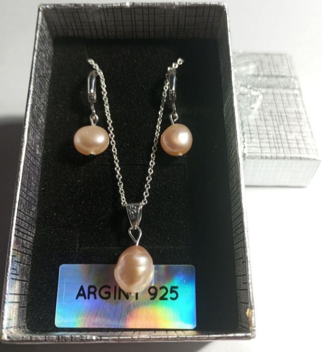 Set cercei și colier argint 925 și perle naturale