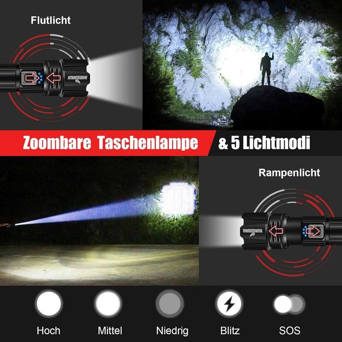 Shadowhawk Акумулаторен LED Фенер, 10000 Лумена, Водоустойчив IP67