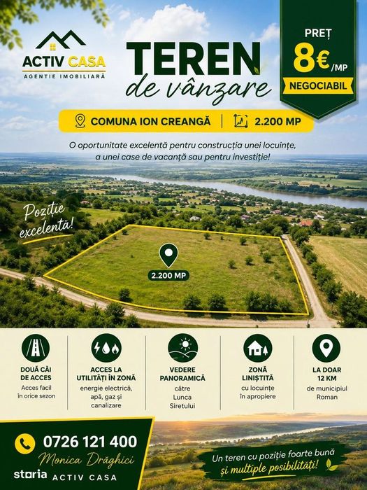 Teren De Vânzare – 2.200 Mp | Comuna Ion Creangă