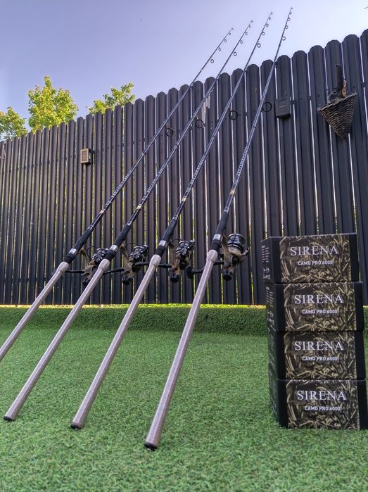 SET 4 Lansete Crap Diamant Alb 4.0Lbs din 3 Tronsoane NEW 2026 + 4 Mulinete Camo Pro 6000 9+1 rulmenți