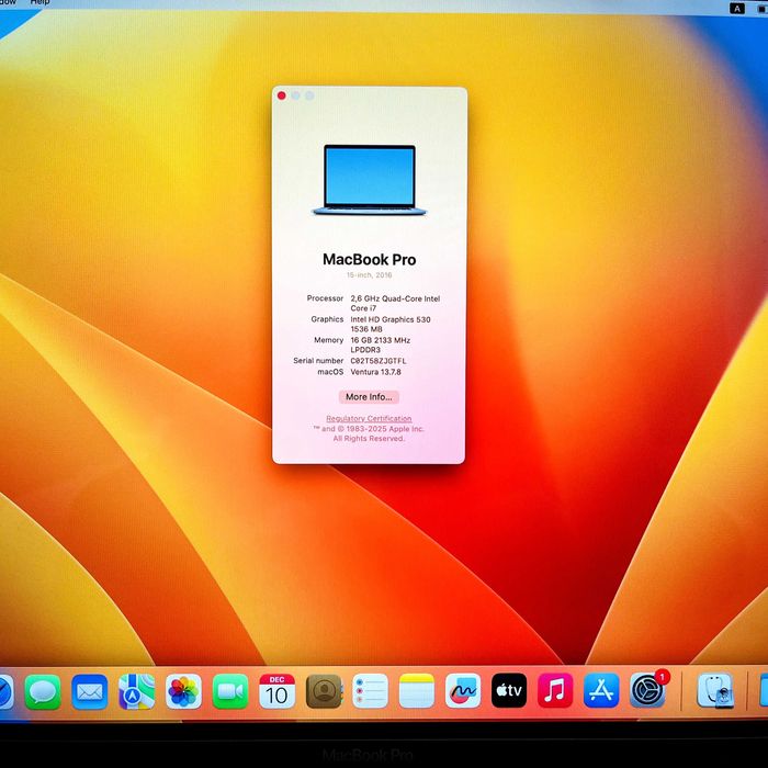 MacBook PRO 15' A1707 i7 256GB SSD 16GB RAM Touch Bar - [ VENTURA ]