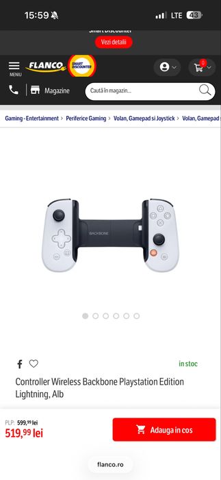 Controller Wireless Backbone Playstation Edition Lightning, Alb NOU