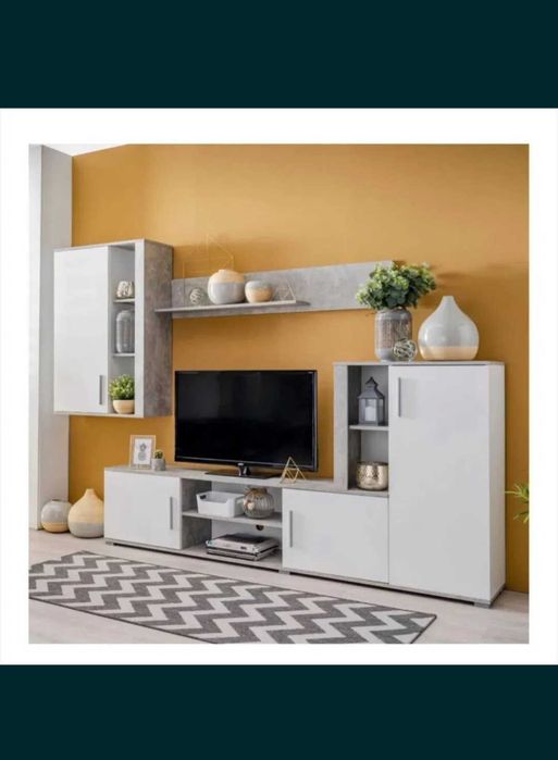 Living alb cu gri antracit