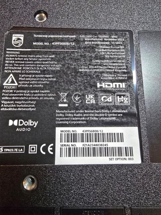 Televizor Philips LED 43PFS6808, 108 cm, Smart TV, Full HD, Clasa -P-