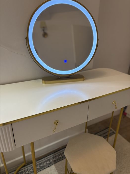 Set masa de toaleta, cu oglinda iluminare led cu control touch, alb