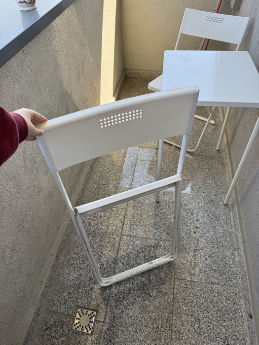 Set Masă+2scaune pliante, exterior, alb
